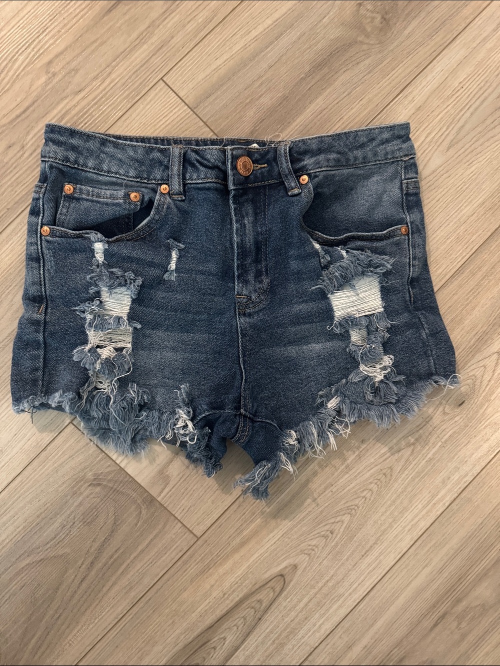 Almost Famous Distressed Dark Blue Denim Shorts